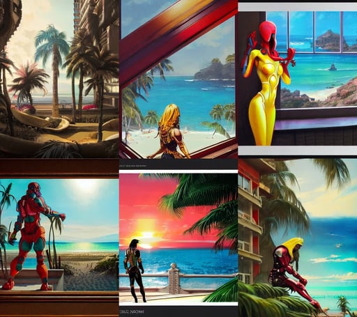 view from an office window looking out at a tropical beach by raphael, official fanart behance hd artstation by Jesper Ejsing, by greg rutkowski androssdraws, elegant cybernetic body and ornate futuristic outfit, antique renewal, japanese neon red kanji, wearing The Infinity Gauntlet. intricate artwork. octane render, iconic, white and yellow scheme, sat by a lake, Japanese raku glaze, thorn frame!!!, extremely lifelike attributes & lifelike texture, artwork by shinkai, under the ocean