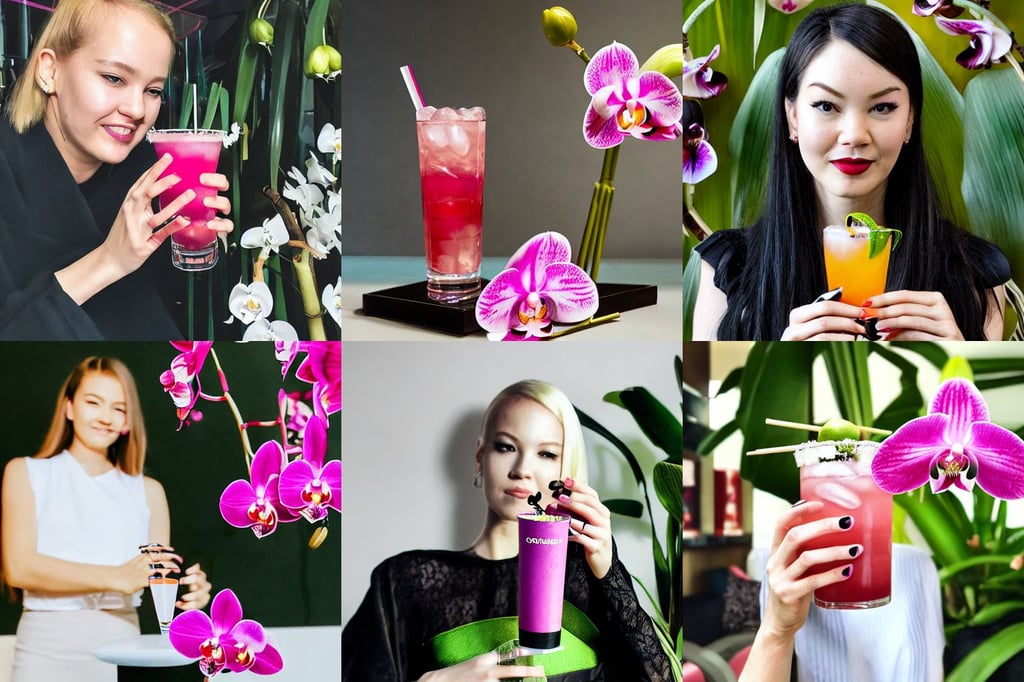 jossi of blackpink, drinking cocktail, orchids, clean logo