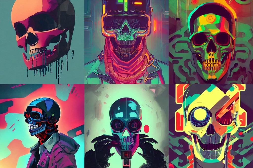 a colorful comic noir illustration painting of a cyberpunk skull by sachin teng and sergey kolesov and artgerm and pascal blanche. in style of digital art, symmetry, sci fi, hyper detailed. octane render. trending on artstation