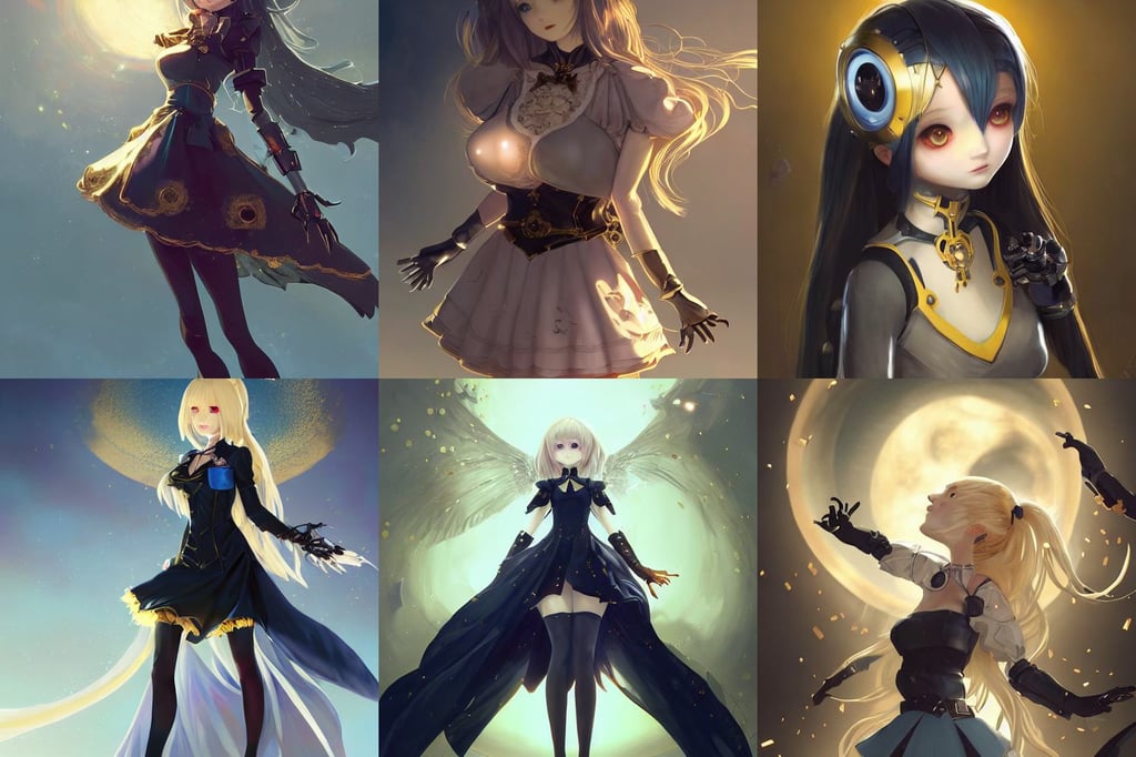 a beautiful female vampire, up light, preston blair, robotic machines, nier : automata inspired, made of golden crystals, semirealistic cute schoolgirl, artwork by stephanie law and greg rutkowski. gold black teal and blue color scheme, artstation GUI, black wings, highly detailed ink illustration, believers ascend into heaven to meet Jesus Christ, artstation art by artgerm and greg rutkowski and alphonse mucha