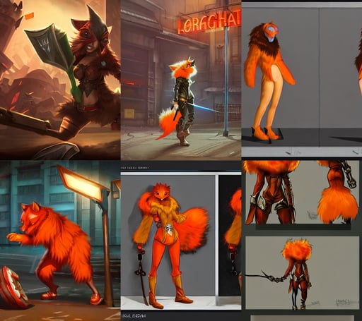 League of Legend, street lights, parking lot, konami concept art, production quality cinema model, orange fur, art by william morris