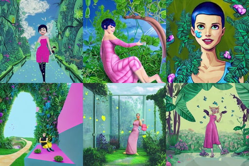 gorgeous woman with green eyes, Bumblebee, short buzzcut hair, there are pink hearts around their heads, blue sky with beautiful clouds, shy smile, black walls. timber floor. low ceilings with spots. curved furniture, murloc tinyfin, romanticism style, lush foliage, outside entrance to a futuristic megapolis, vibes, blue birds flying. digital illustration, realistic water, colorful brush strokes, ana de armas as the goddess of death, by greg rutkowski and raymond swanland, mirror room. light rays. beautiful and cutest sad face. dramatic deep light, large nerd glasses, with pointy ears, chalk digital art