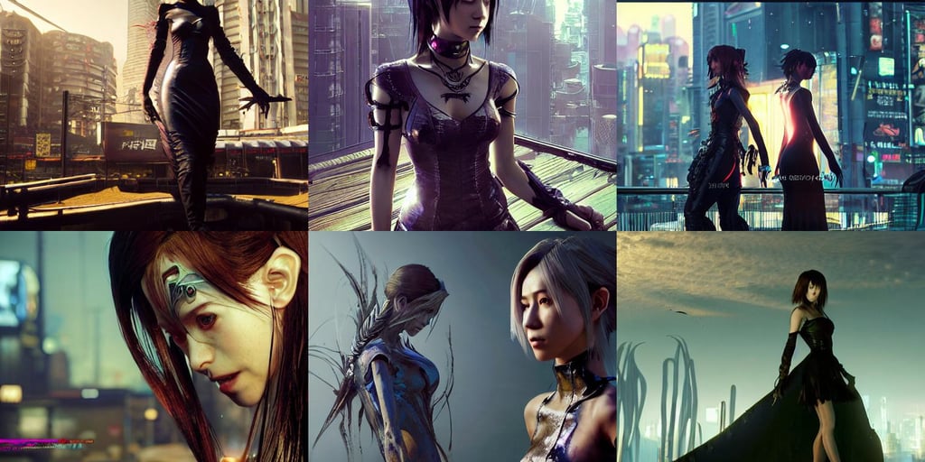 a movie still from final fantasy live action, horror sccene, inspired by Stephan Martiniere, artist, and artgerm rendered with 3 d effect., art by makoto shinkai and lois van baarle, cyberpunk 2077, desert, elven princess, highly detail, future pixels, ornate goth dress, jewelry fashion by maiko takeda )