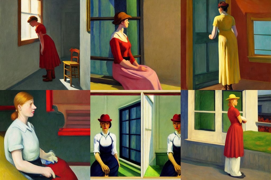 sad dnd npc female farmer polish portrait, art by Edward Hopper, art by Edward Hopper, art by Marcel Duchamp