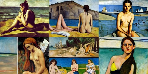 emma watson summer holidays at the beach, art by Tommaso Masaccio, Clear Reflections, art by Pablo Picasso, art by Gustave Courbet, art by Henri Matisse, detailed mechanical features, perfection, art by Jackson Pollock, yellow, art by Artemisia Gentileschi, art by Magdalena Carmen Frida Kahlo Claderón, art by Eugène Delacroix, art by Jean-michel Basquiat, art by Édouard Manet, Sharp image, art deco, art by Leonardo Da Vinci
