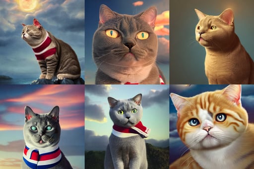 A British shorthair cat wearing a sailor uniform, Octane render, rougish, art by Nicolas Poussin, ultrawide cliff scene, roaring, art by Magdalena Carmen Frida Kahlo Claderón, alpenglow, whimsical, Cinematic, hyper detail