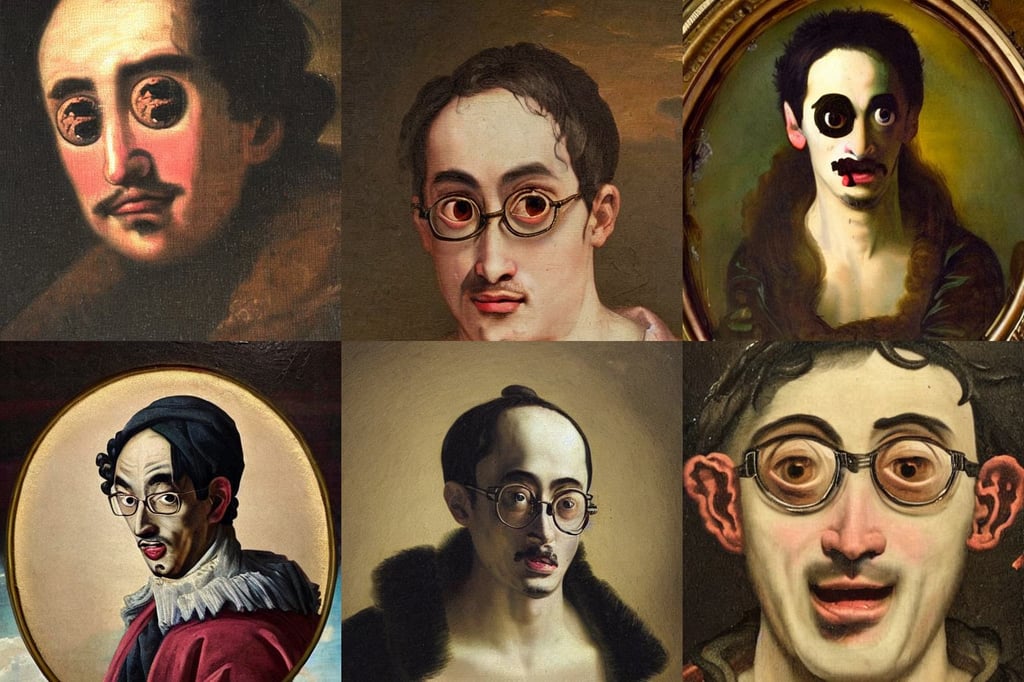 A 17th century Baroque Painting of Filthy Frank, glowing eyes!! intricate