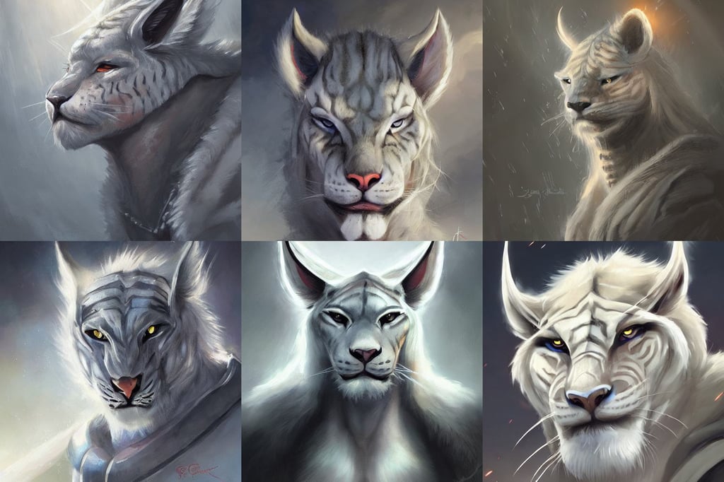 light grey hair portrait knights of muscular male furry liger + smoky eyes, by Jordan Grimmer