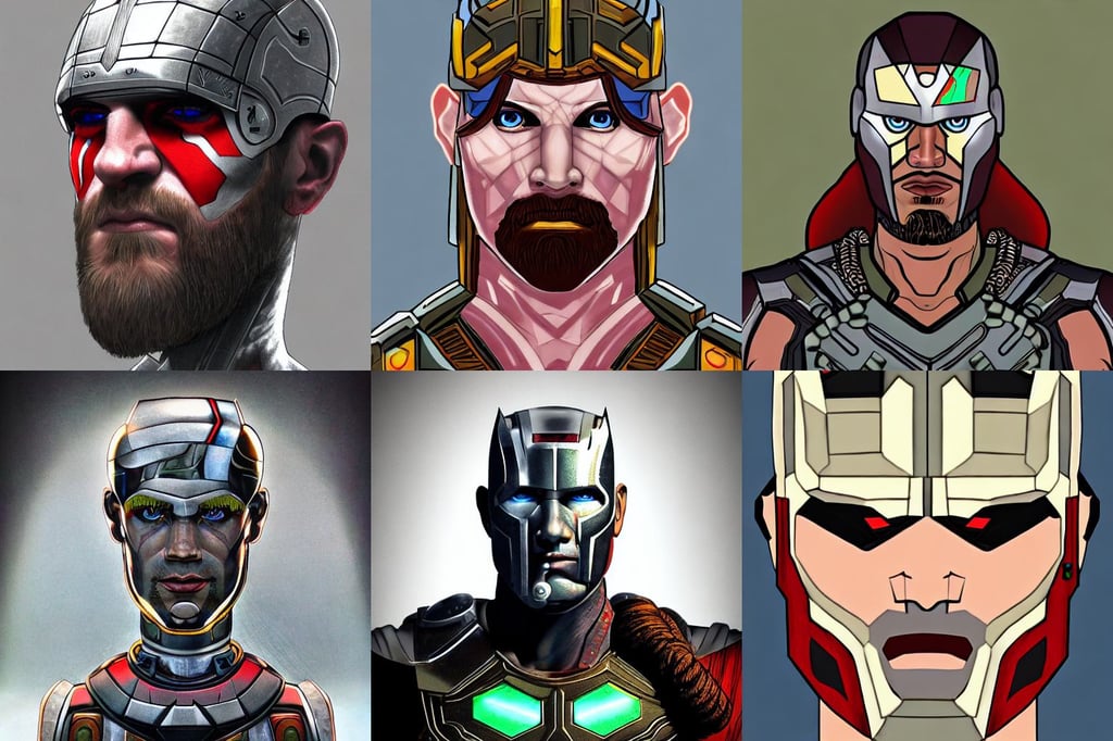 symmetry!! portrait of cyborg thor in the style of god of war