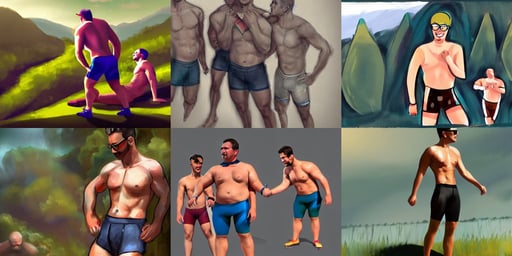 a small man wearing glasses & cycling shorts surrounded by gay men, scenery., art study of a body, in the style of artstation