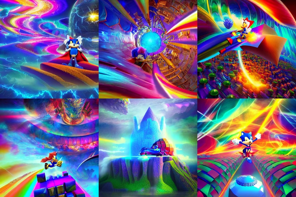 ! dream crystal sonic the hedgehog castle, psychedelic colors, octane render art by jama jurabeav, colorful dream, man of steel, Noah Bradley, 2D art, satellites, natural study, sharpened early computer graphics, production quality cinema model, made from million point clouds
