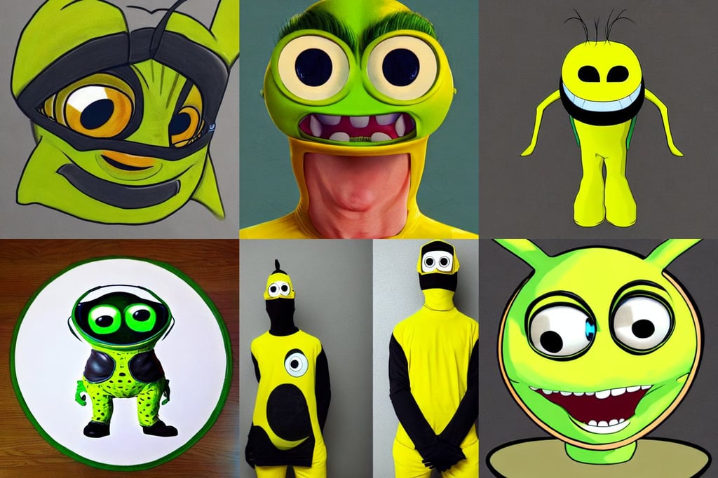 symmetry!! portrait of mike wazowski, epic yellow tight ninja suit