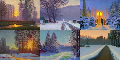 The gateway into winter, cottagecore, by Simon Stålenhag and Claude Monet, oil on canvas