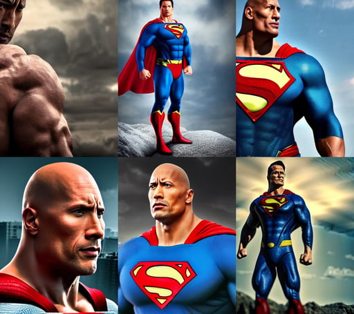 Dwayne Johnson as superman photorealistic full body protrait) hyperrealistic, 8k, cinematic style, ultra quality, very sharp image, octane render, best photo of the world