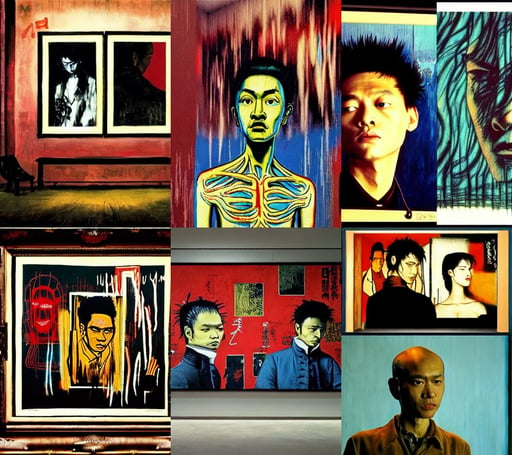 Wong Kar Wai movie, art by Caspar David Friedrich, cute, art by Jean-michel Basquiat, Alex Grey