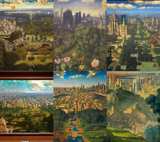 high view of beautiful metropolis, granblue fantasy, ..., movie poster art, art by Nicolas Poussin, art by Artemisia Gentileschi, realism, A Bear Called Paddington, art by Mark Rothko, art by Claude Monet, Flowers and Lush Vegetation, backlit, from another world, Oxidian, art by Gustave Courbet, high detail, digital painting, art by Winslow Homer, art by Francisco De Goya, majestic