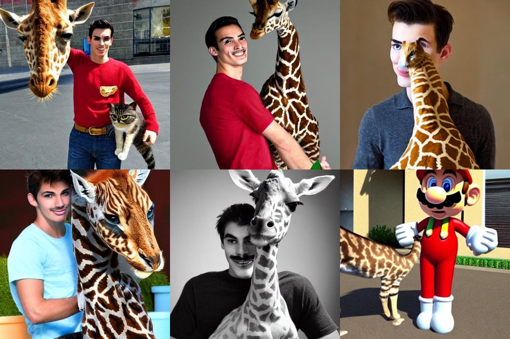 super mario, attractive young man, the cat looks like giraffe, two-dimensional