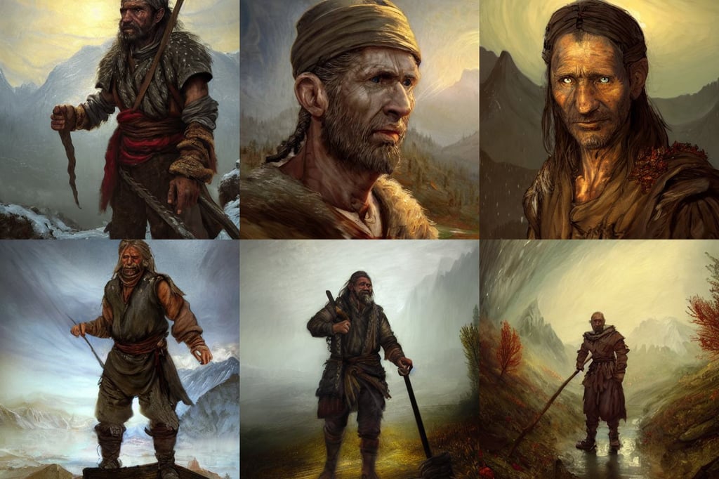DnD NPC poor and destitute Nordic refugee. Painted portrait, autumn inspired, insanely detailed and intricate, epic, dnd character art, 8K, dramatic lighting, art by Joseph-mallord William Turner, Rocky Mountains in the distance, suburban street, wet slimy, octane render Madhouse INC, unreal engine, trending on artstation, hive, Mortal Kombat character, shiny beautiful eyes beautiful face, art by Andy Warhol, art by Jean-michel Basquiat, art by William Blake