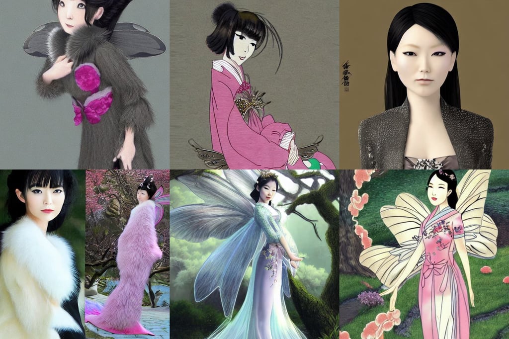 fairy prince, elegant japanese woman, realistic fur