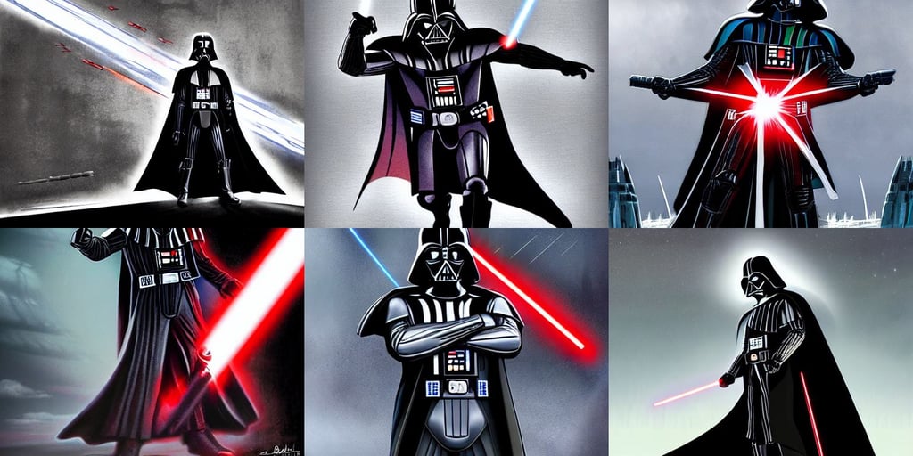 darth Vader using the force to pull a plane from the sky to the ground, symmetric character concept art, black to blue fade hairstyle, armored white and red reflective vests ninja wardrobe, saturation::0.5, by lee bermejo, shot in canon, in a rooftop scene, disney concept art style, intricate abstract. nouveau filgree scrollwork