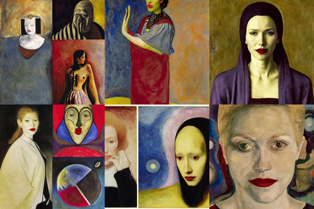 Portrait of Naomi Watts as vampire, biomorphic, art by Hilma Af Klint, art by Claude Monet, art by Wassily Kandinsky - Photo, houses, art by Johannes Vermeer, art by Andrea Mantegna, intelligent, art by Johannes Vermeer