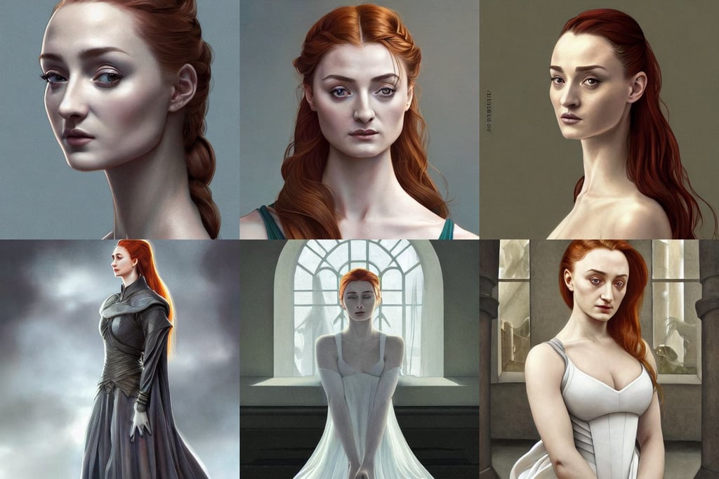 a digital painting of a sansa stark, dramatic perspective, white biomechanicaldetails, face turnaround, S line, female beauty, perfect body and face. anatomically accurate, sharp image, Jayson Tatum, painting by Eden Seifu, beautiful volumetric-lighting-style atmosphere, art by artgerm and greg rutkowski and alphonse mucha loish and wlop, palm trees, in ponytail!!!, Royal Academy, operating on burgers