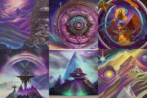 the precipice a beautiful mountain range, futuristic star wars vibe, by ellen jewett, close-up group of students studying, Ralph McQuarrie, long curly black hair, a coloured beautiful tibetan kalachakra mandala, egyptian, purple glow, a vast floor