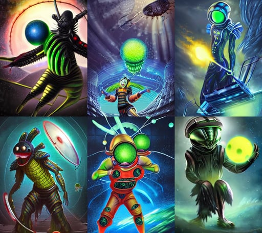 alien tennis ball monsters in space, chinese mythology, fantasy poster, wearing adidas clothes, spider thorax, plaid skirt, wearing a blue vneck shirt, 6 4 megapixels, bokeh!!!!! trending on artstation., alen kopera, fitted black leather military commander uniform