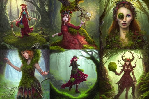 Portrait Druid wood branch moss plants, ultra detailed., refractions on lens, landscape art by tyler edlin, Chris Tulloch McCabe and Asher Duran, sorcery magic witch battle, swirly flower dress, sailors cap, gemma chan girl, maximalism, chimney, her hands are thin red tedrils, small narrow slit shrewd yellow eyes, character turn around sheet trending on artstation, artstation artgerm endling, art by swietopelk and rebelzize and terab 1 t and david leggett and deviant art, ross tran, and deeply set dark blue eyes