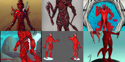 futuristic merman warrior! sci - fi! moebius, Trending on DeviantArt, wearing red ornate dress