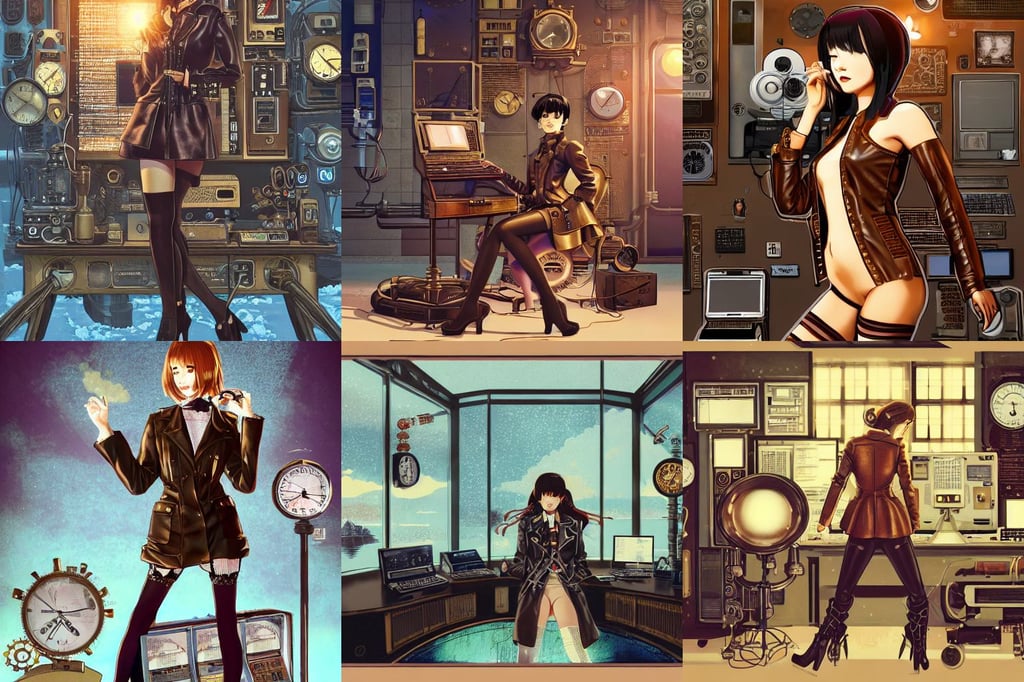 front view on steampunk communication room with big vapor tubes and computers, Canon, beautiful and aesthetic shape of face and body, thigh highs. by takashi takeuchi, brown leather jacket, golden hour fine details by realistic shaded lighting poster by ilya kuvshinov katsuhiro otomo, 16 thousand, ice snowy lake setting, and Artgerm rendered with 3D effect., lavs flowing through the land, ristan Eaton, masterpiece by dorian cleavanger and stanley lau, storybook design, realistic cinematic style