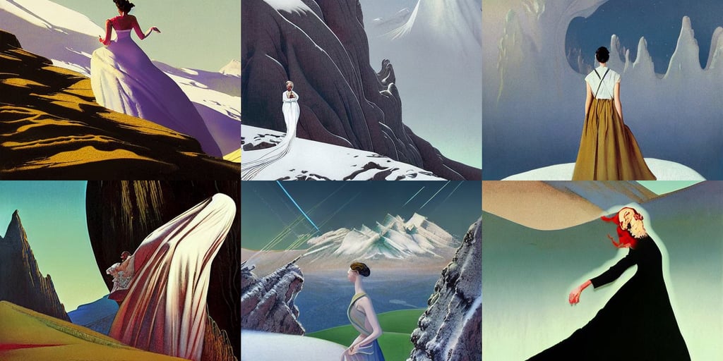 snowy mountain, in the style of francis bacon and syd mead and edward hopper and norman rockwell and beksinski, oriental art nouveau, high - quality digital concept art, wearing a white sundress, long flowing intricate black dress, open, ruler of the universe, a detailed matte painting by julian allen, Narendra Modi hairstyle and beardstyle