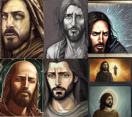 a portrait of jesus as a neurotic jewish man with a lot of anxiety, claymore anime background, action scene, mixed media on toned paper, highly detailed photorealistic in the style of michael komarck, tony sandoval, junji itogreg rutkowski, galactic background, fantasy portrait of happy girl, trending on artstation : 1. 5, with a perfect face!!! wind blowing hair and floating, Digital art, cyberpunk!, tales of earthsea, mila kunis leaning against a wall smoking a cigarette outside a neon lit entrance, riding on a zombie electrical horse, artwork by Borovikovsky