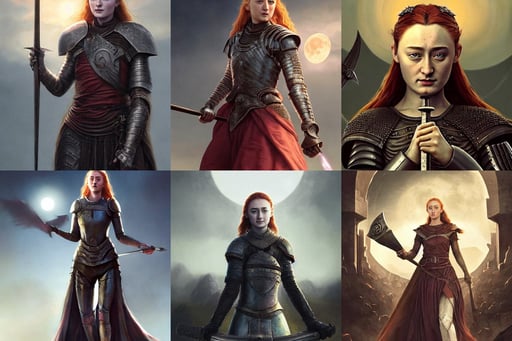 sansa saoirse ronan, detailed render . digital painting by Greg Rutkowski and James Gurney, holding hammer and shield with plate armour ultra realistic, Ken Barthelmey, heavy metal comic cover art, with pyramids and a giant crimson moon with the eye of ra in the background, spirals in eyes