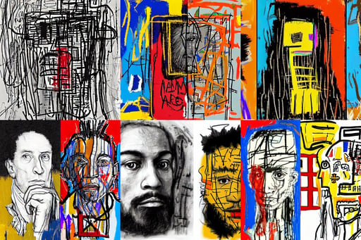 quick and dirty digital sketch, art by Albrecht Dürer, art by Jean-michel Basquiat, art by Piet Mondrian