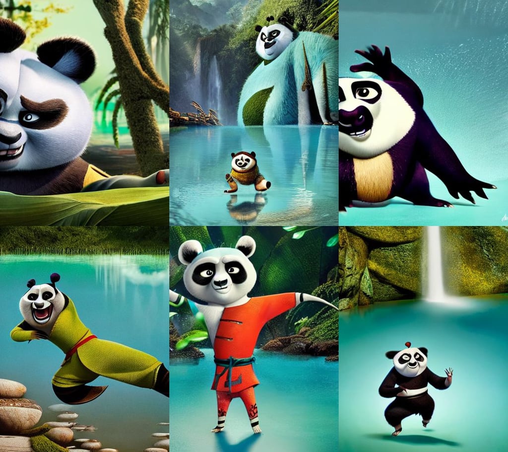 po from kung fu panda, puddles of turquoise water, nick knight