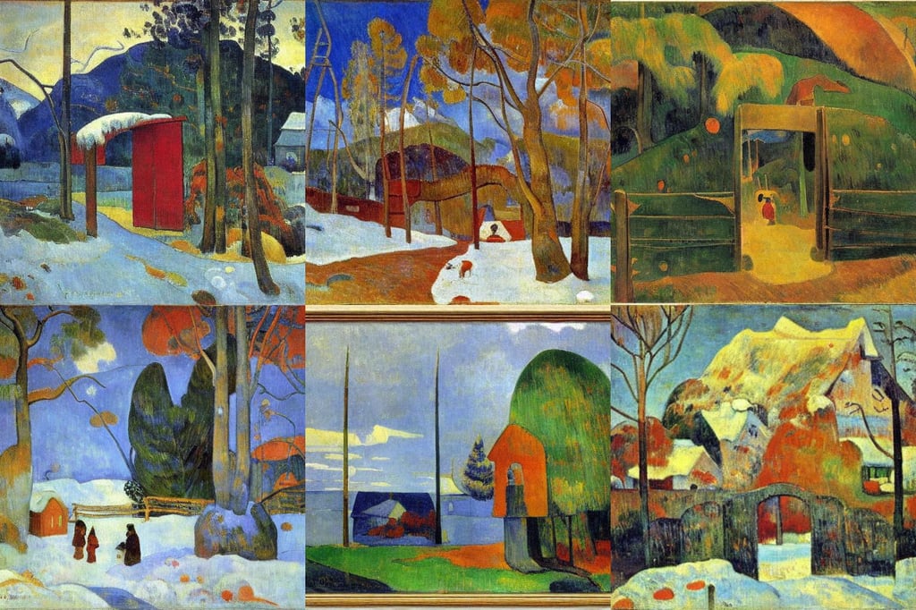 The gateway into winter, cottagecore, by Paul Gauguin, oil on canvas