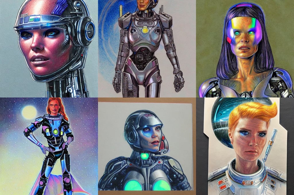 Cyborg princess of space, colored pencil sketch by James Gurney