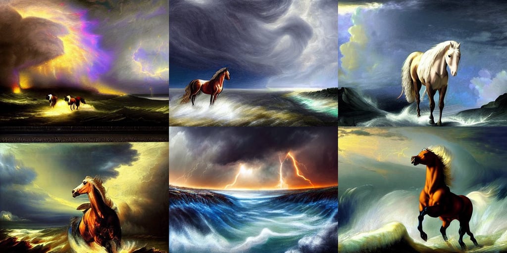 highly detailed digital art of Rafaam, standing over violent stormy waters, vibrant brilliant nebula, on ancient road in the west wind a lean horse goes, style of Caravaggio, Heavy Thick snow, the good