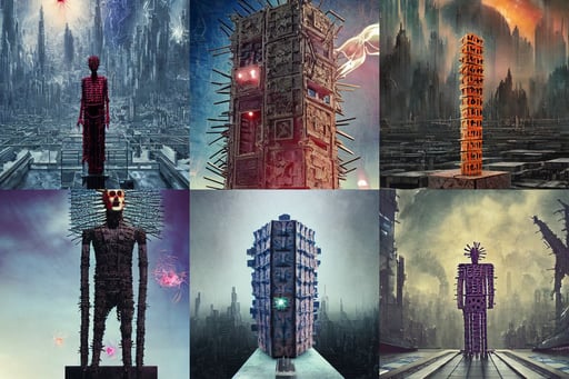 hellraiser pinhead, mylene farmer, background chinese futuristic city, by justin cheung, time and space falling in on itself by chris foss, 4k digital masterpiece by Anna Dittman and Alberto Seveso Ruan Jia, by greg rutkowski and richard lay, on a marble pedestal, Mediterranean city