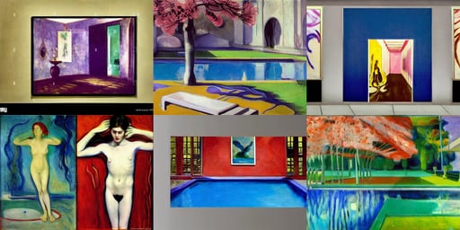 liminal space photo with pools of smooth water, art by Raffaello Sanzio, art by Edvard Munch, art by Rembrandt Van Rijn, art by Henri Matisse, crimson rain, art deco, art by Gustave Courbet, art by Henri Matisse, art by Marcel Duchamp, sakura bloomed background, art by Tommaso Masaccio, art by Gustave Courbet, ...