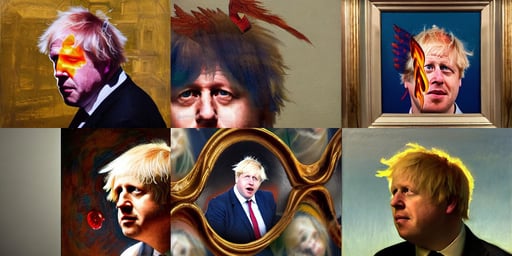 a distant shot of Boris Johnson as Punsiher, fiery wings, hipster girl in a full frame zoom up of her face and neck, historical painting