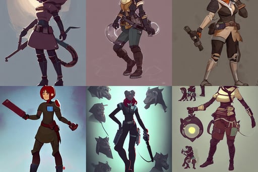 amazing stylized strong female concept art character design by Serge Birault, 9 0's vibe, Nichijou, high tech fantasy, a ranger with a maned lion, on the enterprise, black mist, cute drawing, Komatsuzaki retro-futurism, in the style of star wars, dark cavern, fringe