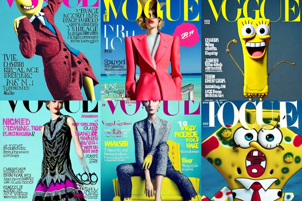 Elegant SpongeBob on the cover of a Vogue magazine