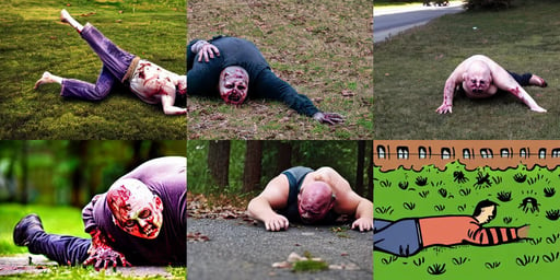 a bloated zombie crawling on the ground