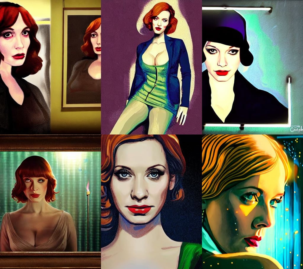 symmetrical - photo!! low - angle!! painting of christina - hendricks!!! in peaky blinders, rocky shores. Anime, painted by charles binger and melvyn grant, dead cells, golden long hair, small narrow slit shrewd yellow eyes, smoking a hemp cigarette with smoke, cyber neon lighting, golden orbs and fireflies