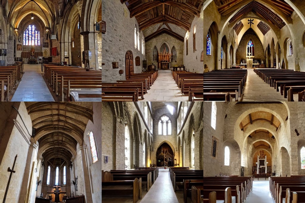 side view inside a medieval church