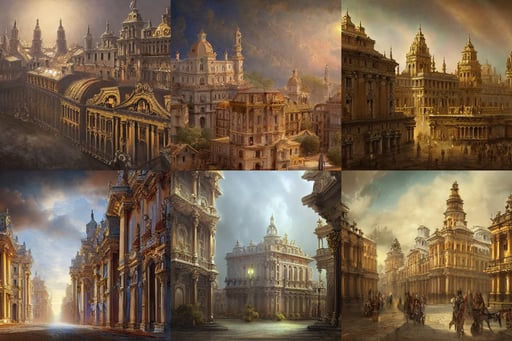 Painting of fractal baroque city, 19th century, fractal, matte painting, award-winning photography, key visual, ambient lighting