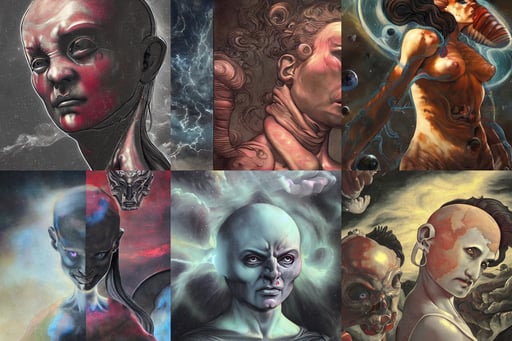 panoramic view, has a face of a nebula within a marble, rubber suit, part by caravaggio, winning illustration, baphomet from diablo and baldurs gate, 2D art, a camp is bombarded from the air, vfx. close - up schoolgirl by ayami kojima in street fighter, victorian doctors