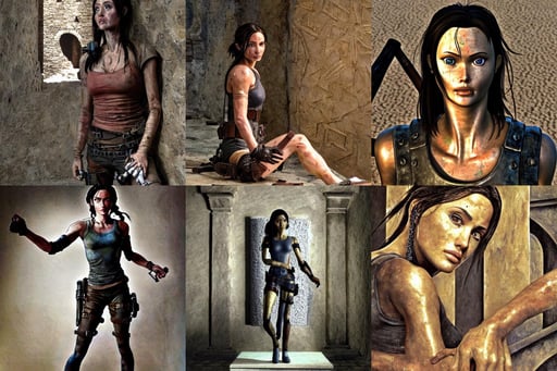 alita tomb raider angelina Jolie, atmospheric, art by Andrea Mantegna, art by Tiziano Vecellio Di Gregorio, textured skin, factory setting, photo, Animation ..., art by Henri Matisse